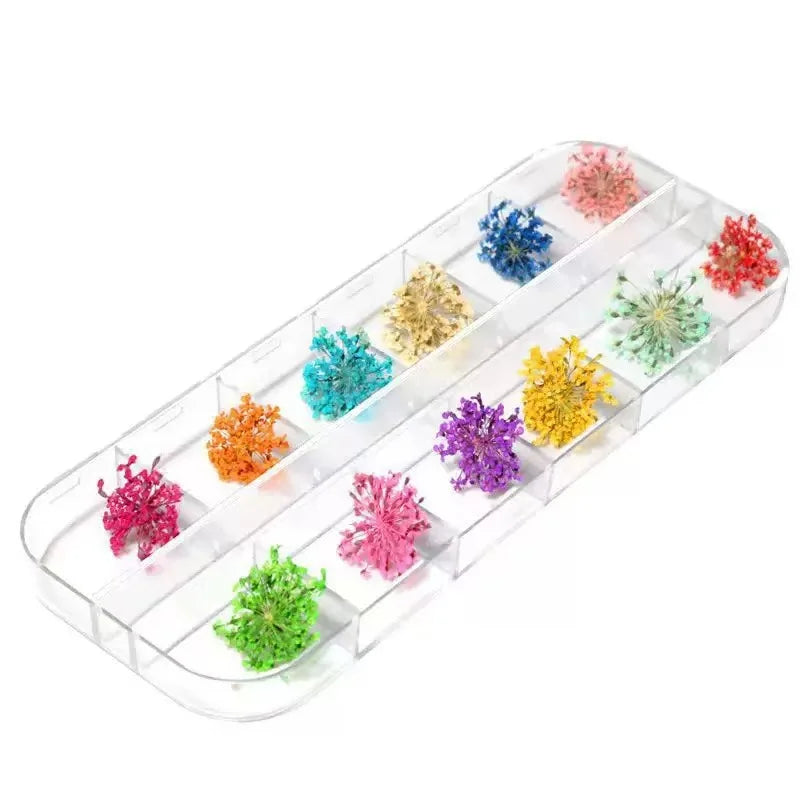 strass paillettes fleurs séchées rouge bleu vert rose violet blanc artisanal