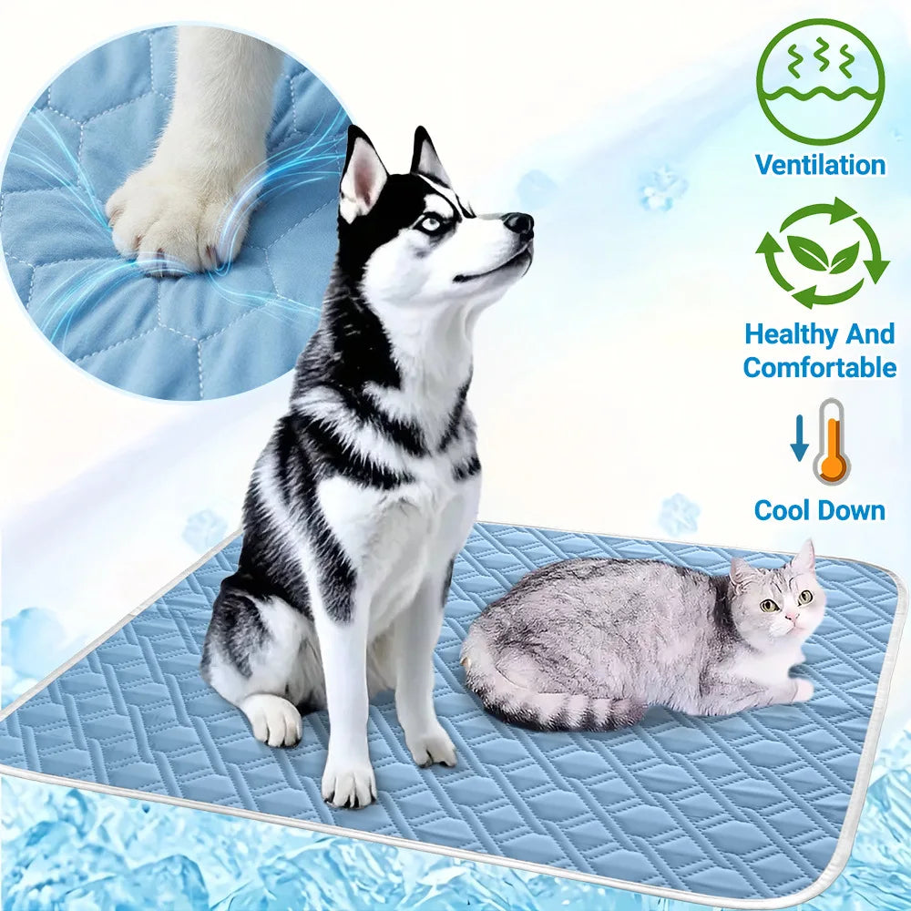 tapis refroidissement animal polyester bleu clair quilté moderne antidérapant taille xl washable