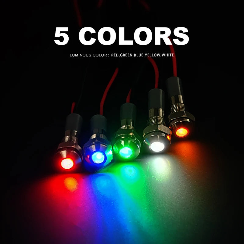 indicateur led métallique rouge vert bleu jaune blanc vis bague étanchéité industrielle 24v 12v