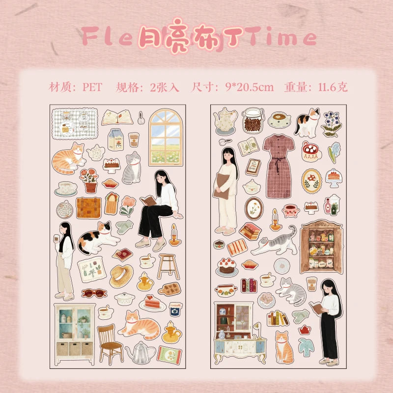 sticker autocollant transparent illustratif multicolore animaux objets ménagers personnages scrapbooking diy bricolage