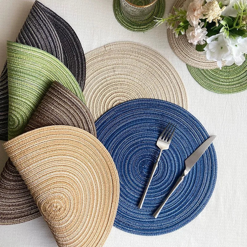 serviettes table tissées spirales moderne beige vert bleu marine rustique