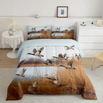 ensemble literie moderne oiseaux paysage bleu clair marron beige gris double queen king twin