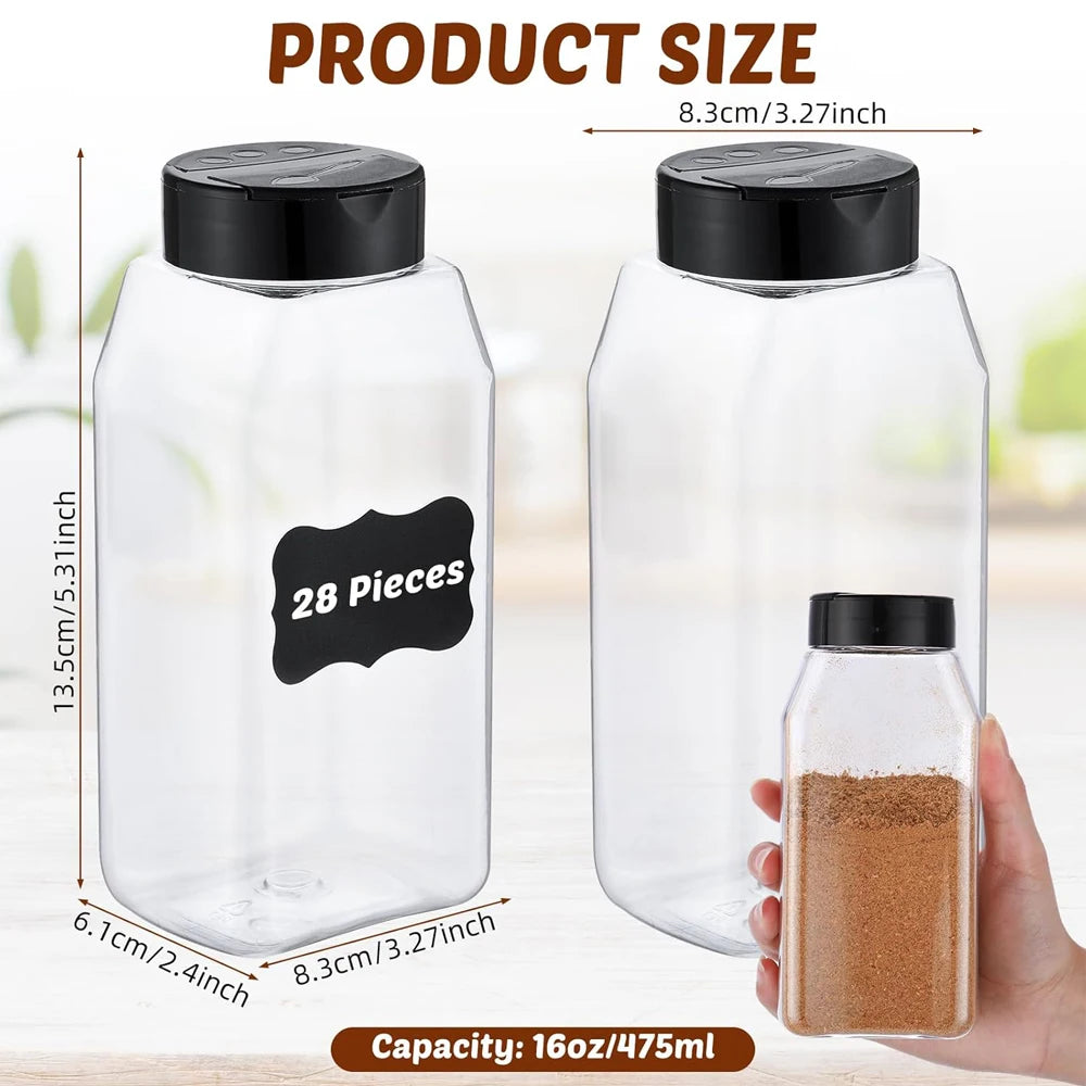 bocaux plastique transparents couvercle noir shaker assaisonnement herbes épices stockage moderne minimaliste