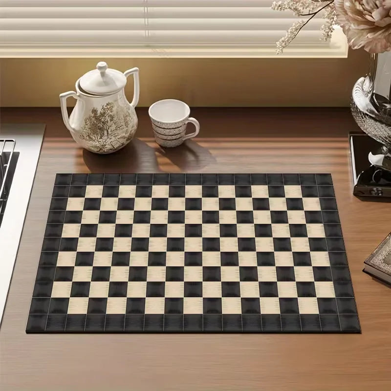 tapis cuisine carreaux géométriques noir blanc adhésif respectueux environnement moderne classique 20x30cm 30x40cm 40x60cm