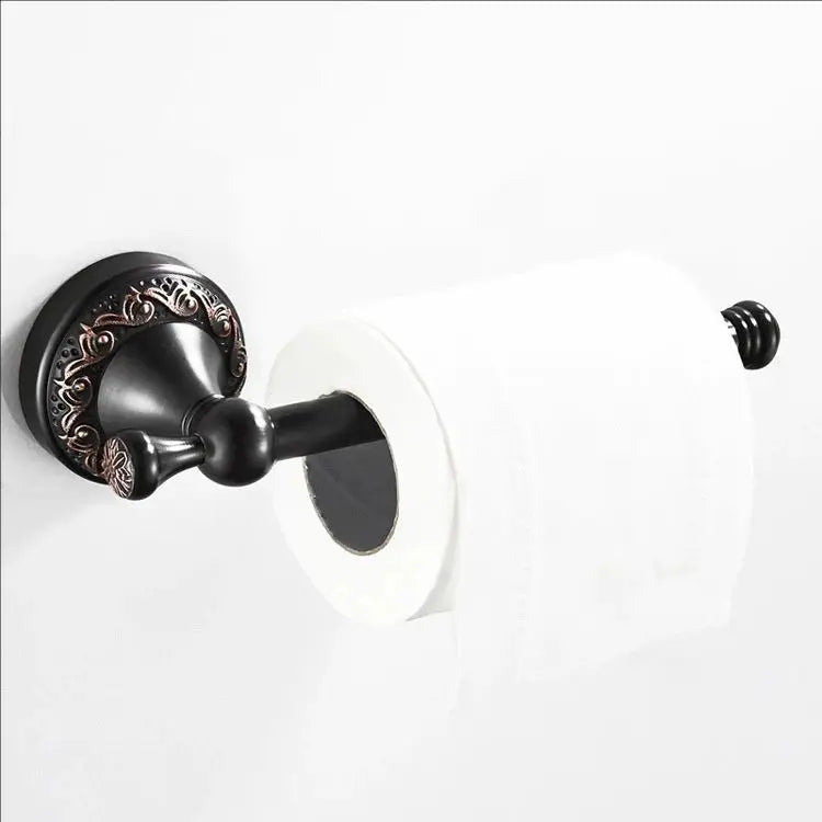 accessoires salle bain noir élégants motifs floraux classiques vintage fixations murales porte savon porte