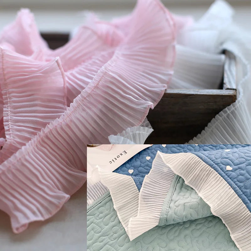 ruban plissé dentelle polyester largeur 5.5cm rose clair blanc rouge noir bleu clair