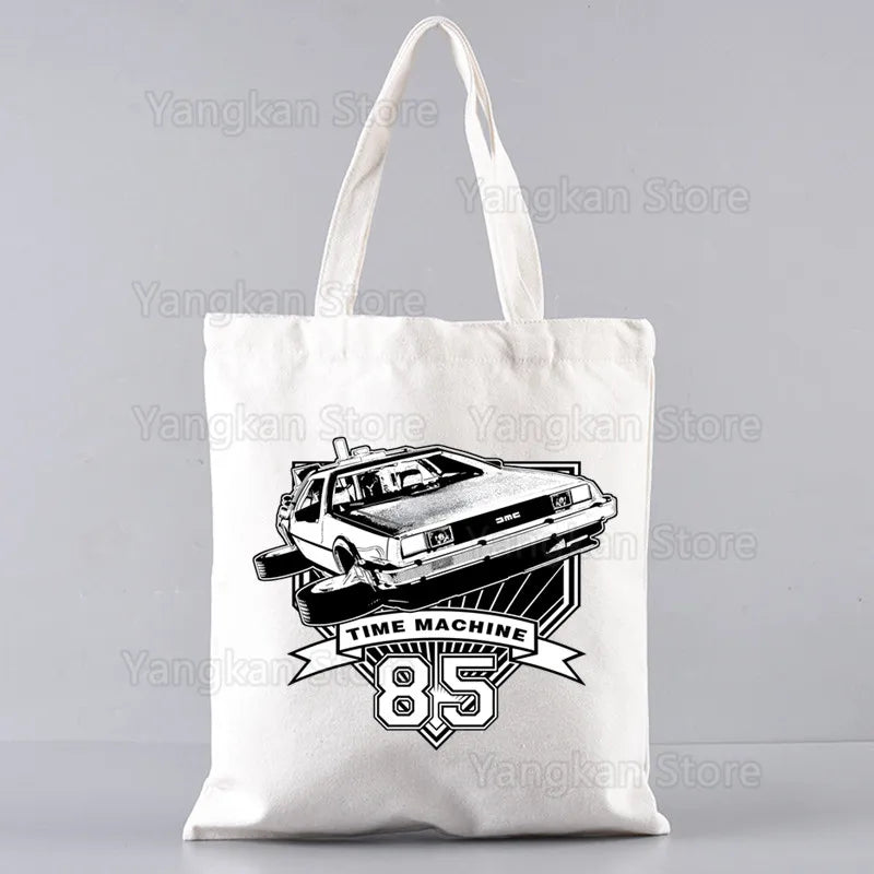 sac main toile blanc imprimé retour vers futur moderne poignées