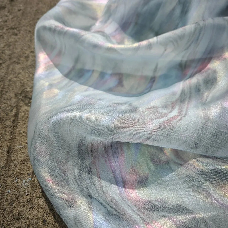tissu polyester teint marbré effet miroir moderne rose pâle gris clair violet blanc