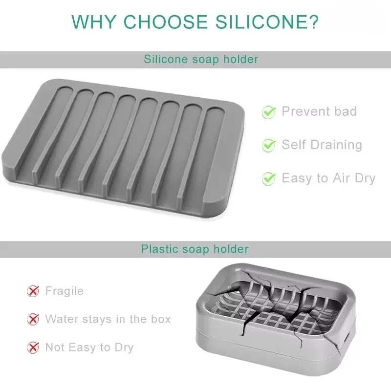 support savon silicone gris moderne égouttoir salle bains drainant auto égouttement horizontal ridé
