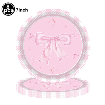vaisselle jetable rose anniversaire filles assiettes gobelets serviettes nappe motif ruban fête enfant