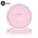 vaisselle jetable rose anniversaire filles assiettes gobelets serviettes nappe motif ruban fête enfant
