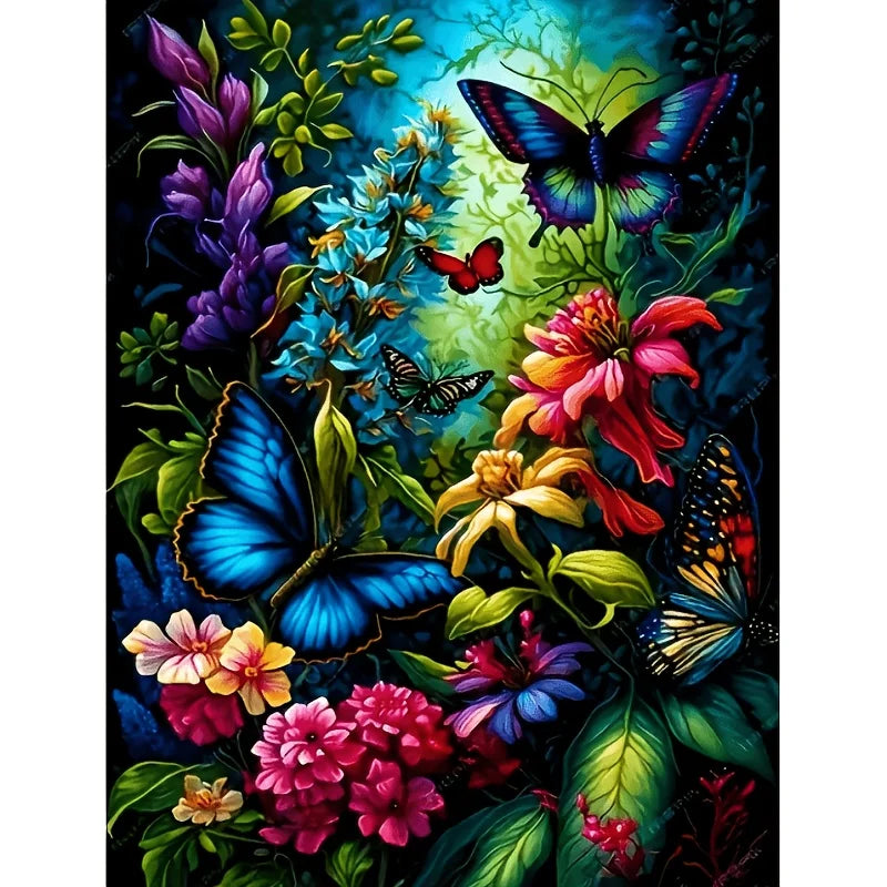 peinture numéro fleurs papillons multicolore toile art floral diy decoration