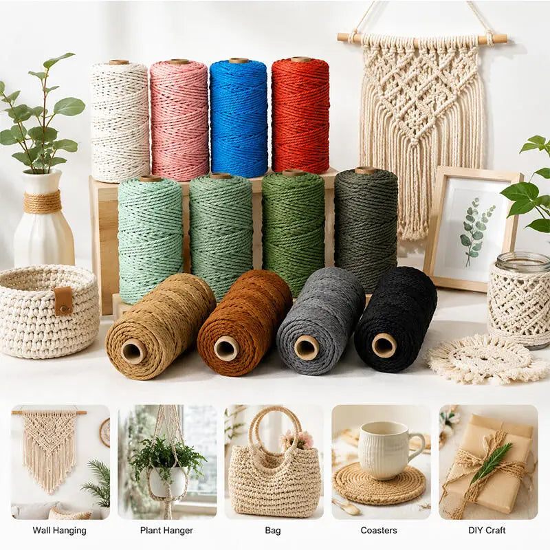 corde macramé coton colorée blanc rose bleu rouge vert marron gris noir