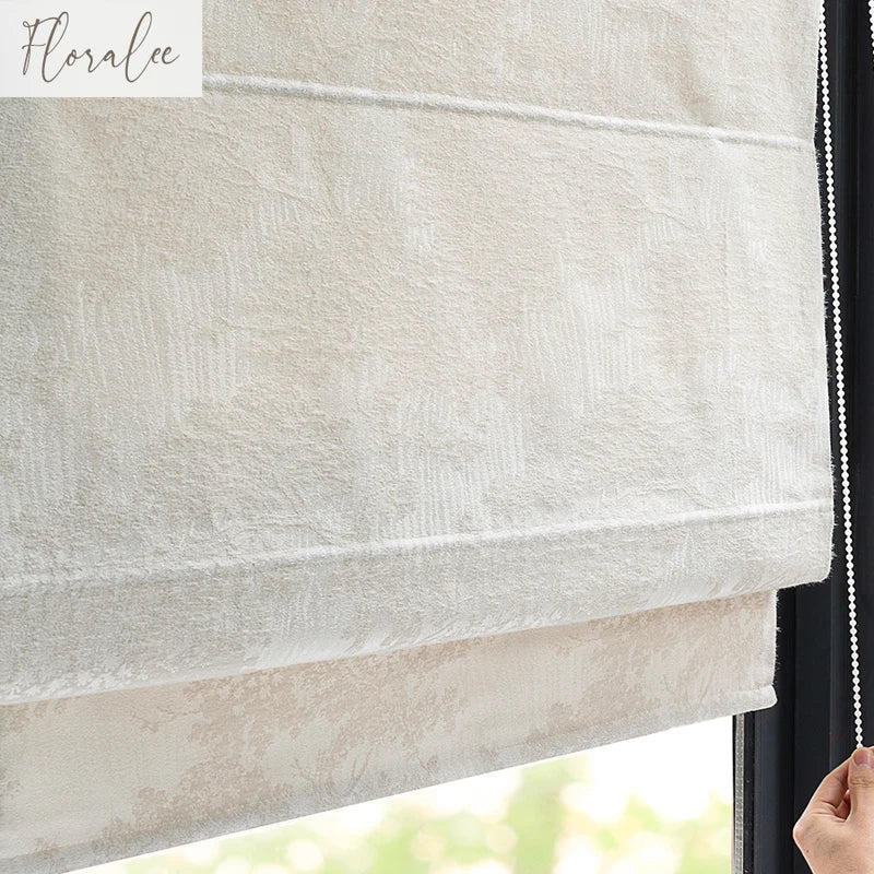 rideau moderne minimaliste beige clair texture florale opacité chaînette polyester chambre