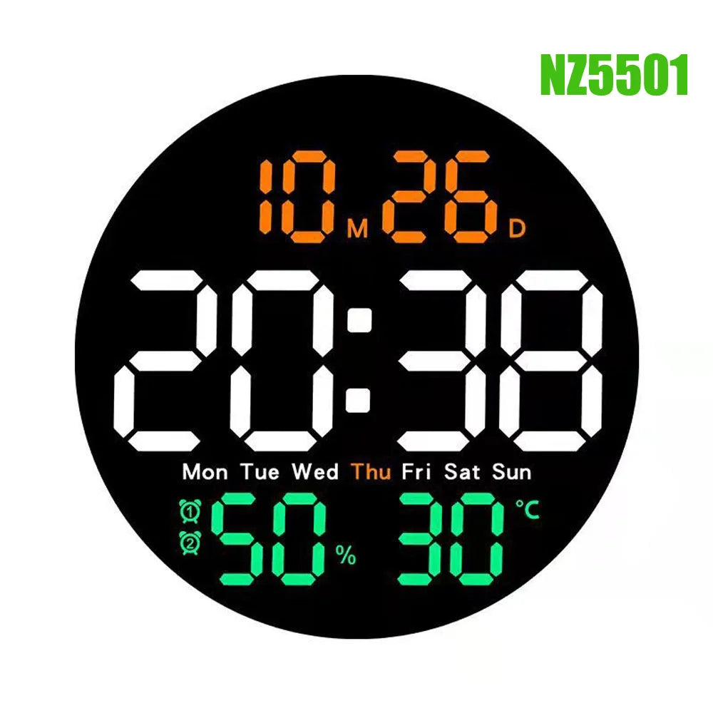 horloge murale numérique LED double alarme calendrier température humidité réglable luminosité télécommande moderne