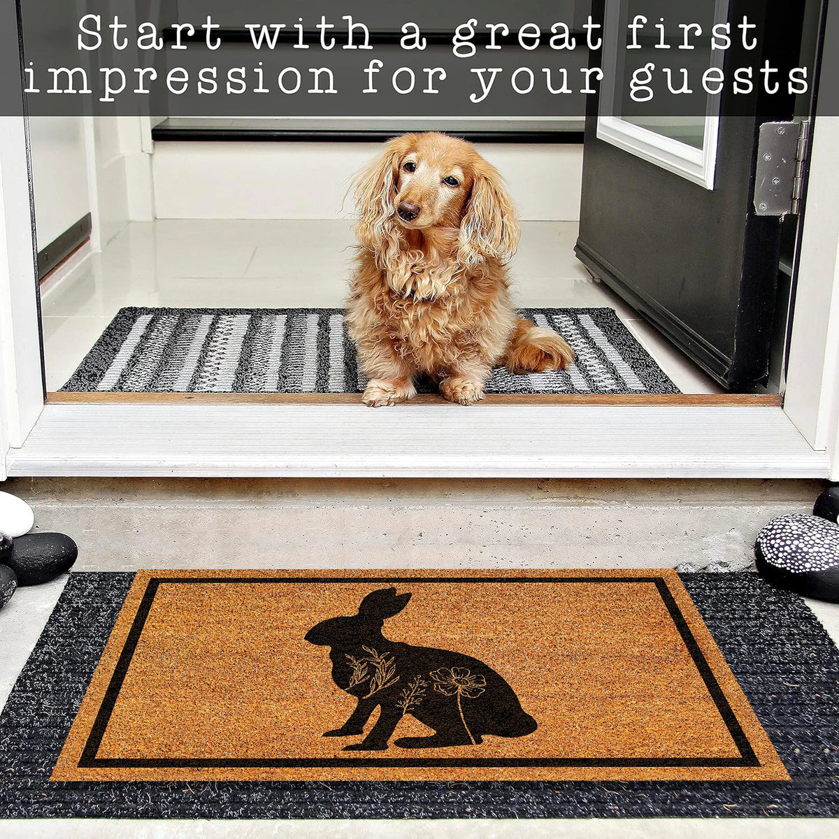 tapis d'entrée marron lapin fleurs antidérapant résistant extérieur intérieur classique imperméable