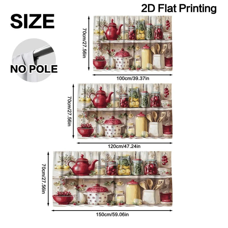 rideau cuisine rustique théière légumes fruits autocollant polyester machine washversible