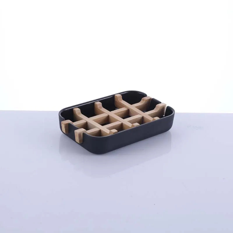 support savon moderne bambou blanc brun clair salle bain grille intégrée minimaliste portable