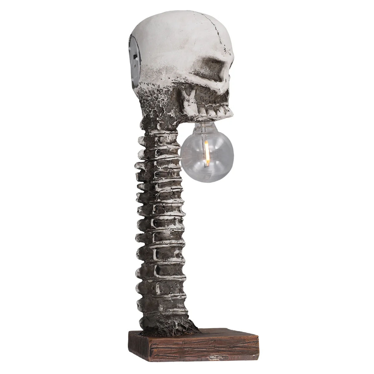 lampe table crâne squelette vertèbres résine noire grise blanche halloween gothique vintage