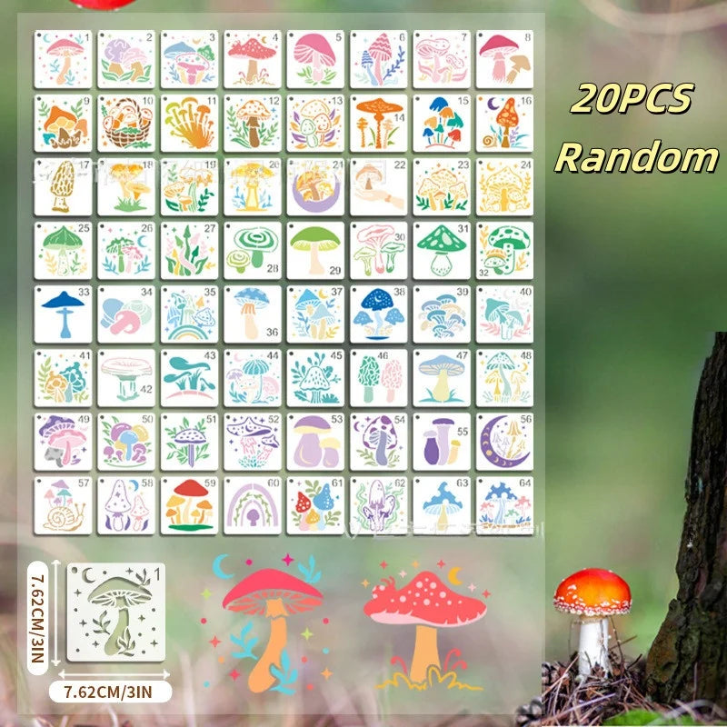 stencils pochoirs peinture tissu artisanat dessin motifs floraux champignons lunes étoiles
