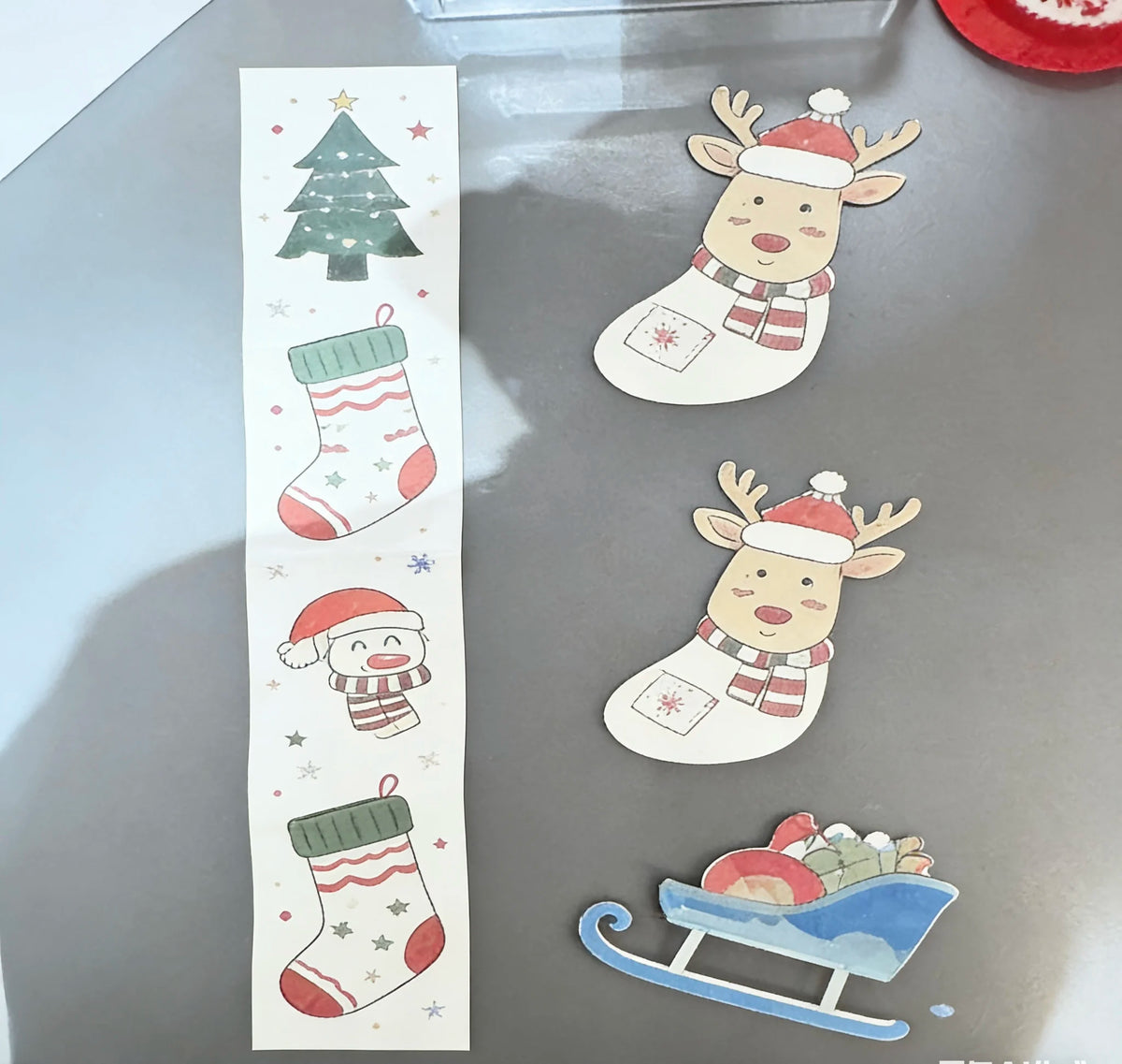sticker decoration noel personnages aquarelle santa rennes arbre bonhomme neige cadeaux botte mitaines enfantin