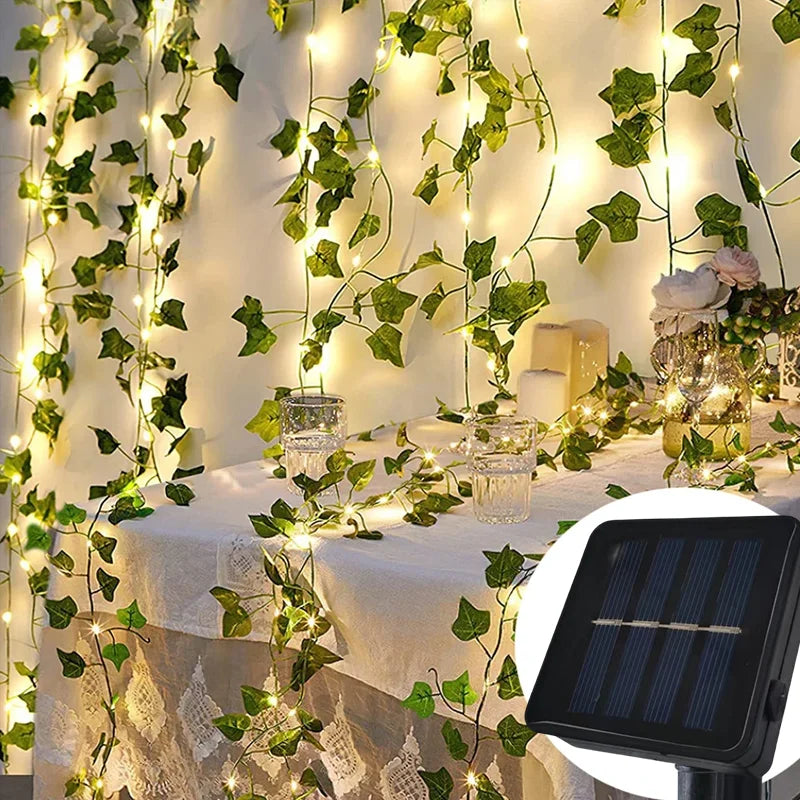 guirlande lumineuse solaire feuilles vertes blanc moderne 100 leds 12m