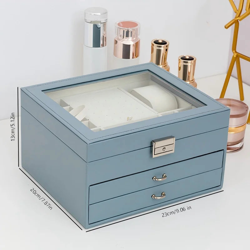 boîte bijoux simili cuir verrouillable poignées métalliques niveaux organisation moderne femmes