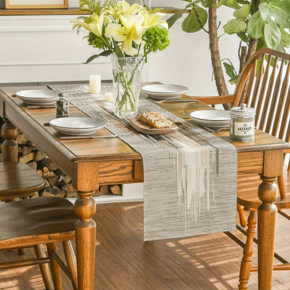 nappe moderne chemin table rayures abstraites couleur neutres résistante anti brûlure anti dérapante texturée