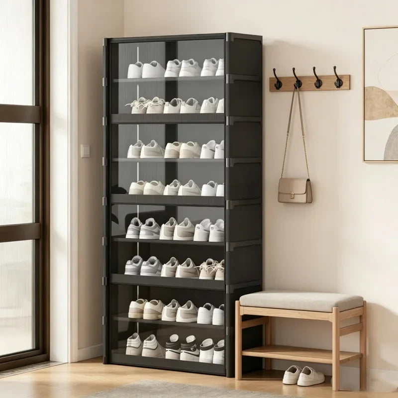 organisateur chaussures noir moderne meuble salon rangement tapis tabouret plante tablette amovible