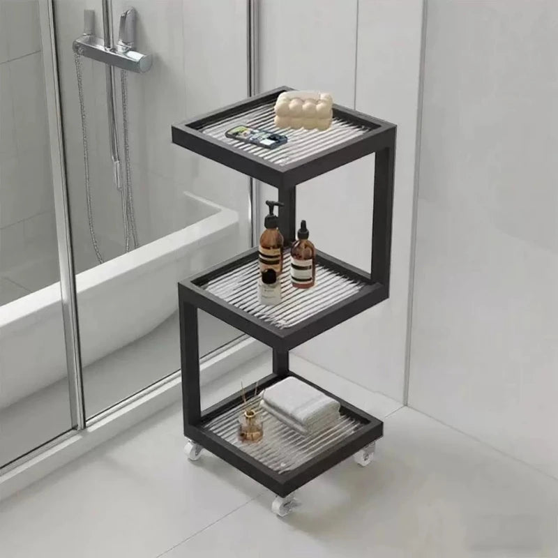étagère mobile.storage rack blanc noir moderne roulettes serviettes parfums