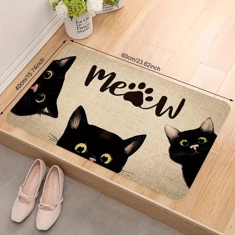 tapis entrée moderne imprimé chat texturé beige noir blanc 40x60cm imperméable