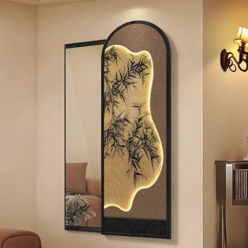 miroir artisanal noir bambou paysager mural décoration maison traditionnel ornement salon chambre