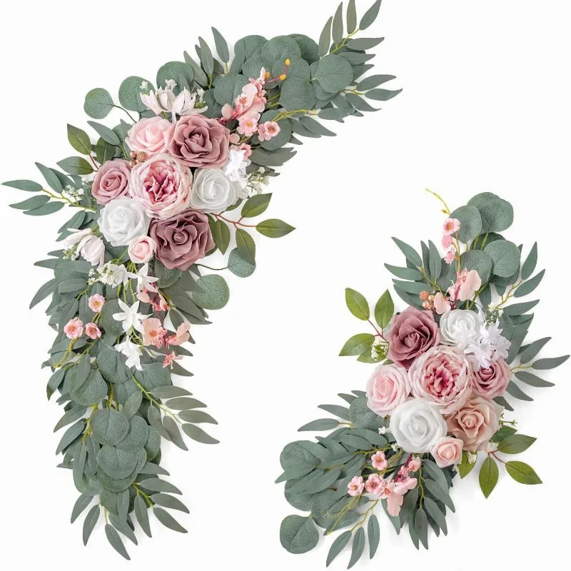 Guirlande florale artificielle romantique roses pivoines feuilles vertes blanc vert mariage decorationextérieur