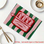 serviette table graphique vintage rayures vertes roses blanches illustration sardines 30x40cm