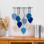 Tenture murale feuille macramé bleu - décoration nature