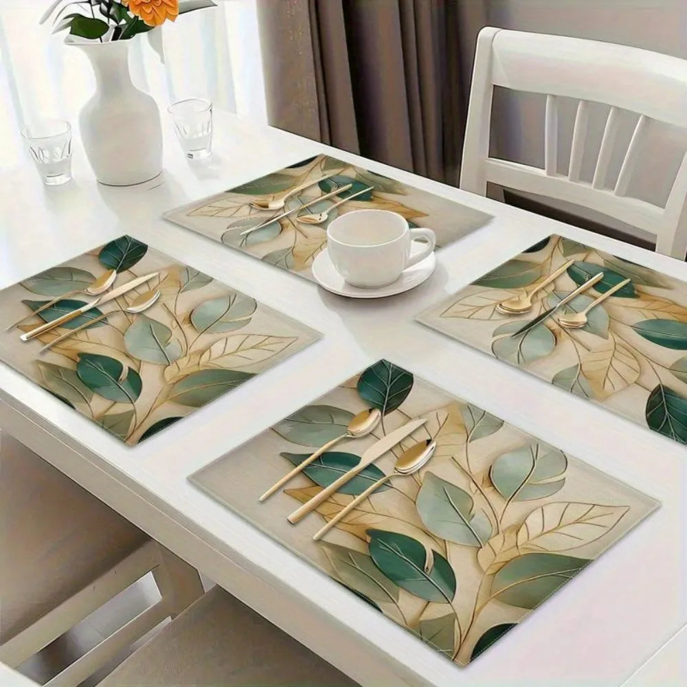 serviettes table lin feuilles stylisées vert beige moderne élégant été mariage remise diplômes