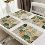 serviettes table lin feuilles stylisées vert beige moderne élégant été mariage remise diplômes