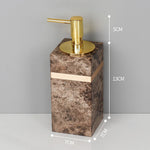 ensemble salle bain marbre moderne marron doré distributeur savon tasse brosse dents adhésif