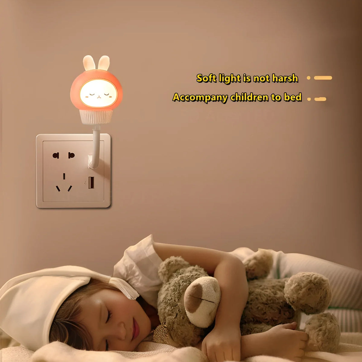 veilleuses nuit animées ours lapin télécommande usb blanc rose moderne enfants chambre