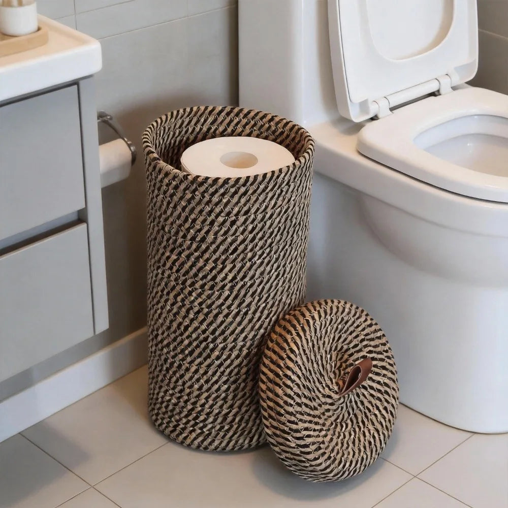 panier rangement corbeille linge noir blanc rayures diagonales moderne respectueux environnement poignée cuir