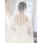 voile mariée blanc polyester monocouche classique bord coupé accessoire mariage translucent femme