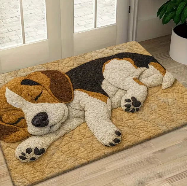 tapis moderne imprimé chien beige marron noir blanc anti bactéries antidérapant extérieur intérieur 30x50cm
