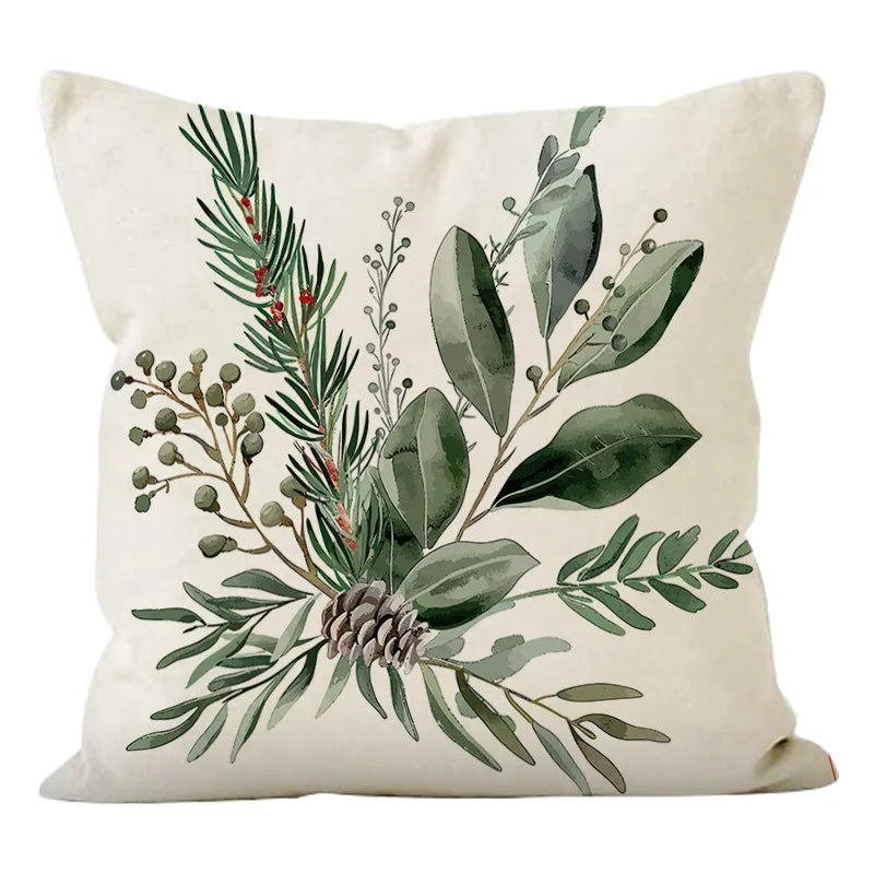 housse coussin polyester zip motif végétal feuilles vertes branches 45x45cm chambre salon