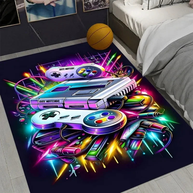 tapis jeu salle gaming motif manette jeux vidéo moderne chambre garçon intérieur violet