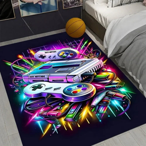 tapis jeu salle gaming motif manette jeux vidéo moderne chambre garçon intérieur violet