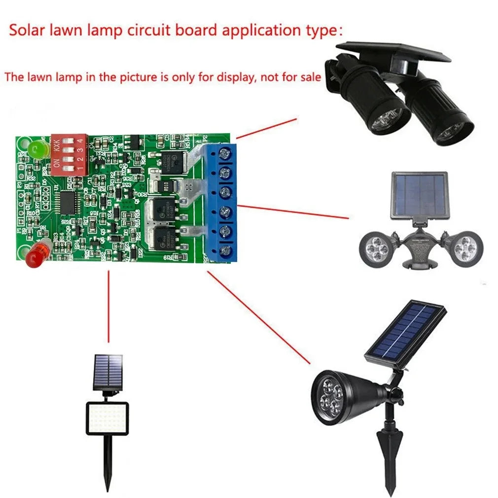 contrôleur solaire batterie lithium circuit imprimé lampe extérieure jardin camping vert électronique led boutons