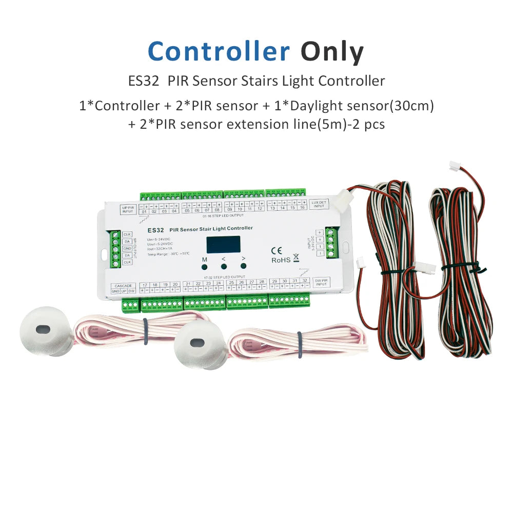 contrôleur d'éclairage escalier détecteur mouvement PIR blanc led strip moderne 12VDC câble affichage oled