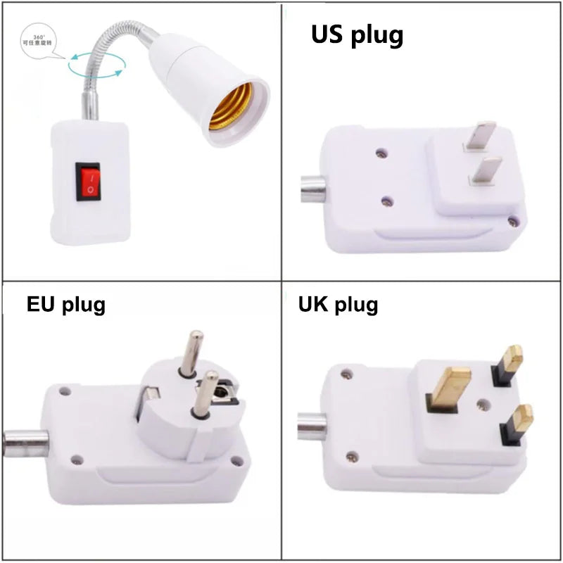 interrupteur blanc lampe e27 flexible moderne adaptateur eu uk 23cm 33cm 43cm 53cm