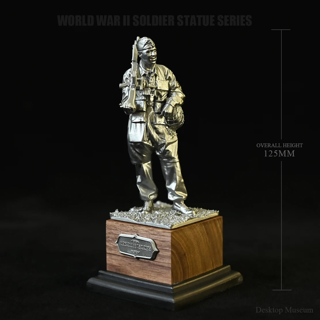 statuettes soldat guerre mondiale argenté marron réaliste base bois socle noir
