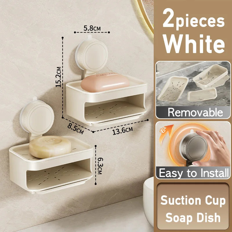 porte savon mural drainage moderne sans perçage ventouse savon blanc gris métallisé
